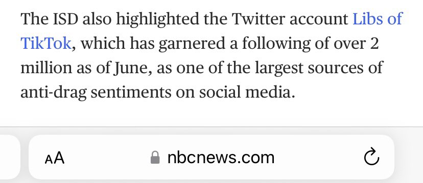 According to NBC, @libsoftiktok is “one of the largest sources of anti-drag sentiments on social media.” A true honor! I will always fight to protect childhood innocence. Kids shouldn’t be subjected to sexualized adult themed entertainment.