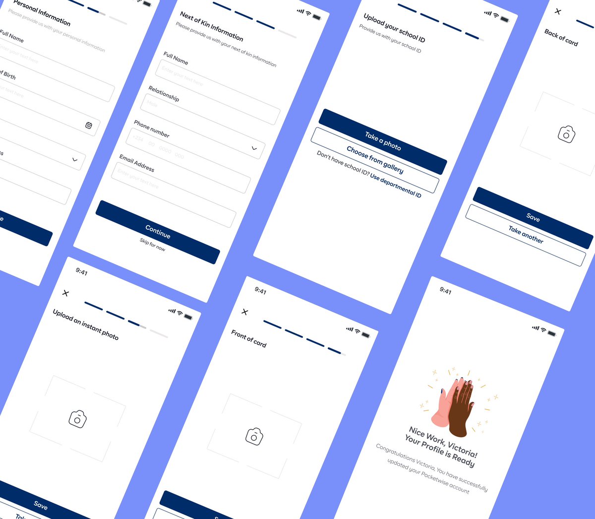 Day 22/30 of the #designclanchallenge #designclan organized by @Mercee__ Task: Design KYC screens for a fintech product #fintech #kyc #uidesign #uxdesign