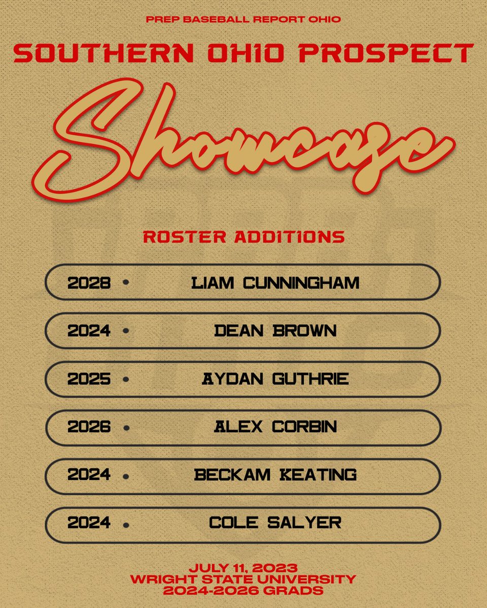 PrepBaseballOH's tweet photo. 🚨Southern Ohio Prospect Showcase🚨

Welcome to the Southern Ohio Prospect Showcase at Wright State University on 7/11. https://t.co/35c5BTA3Yz
