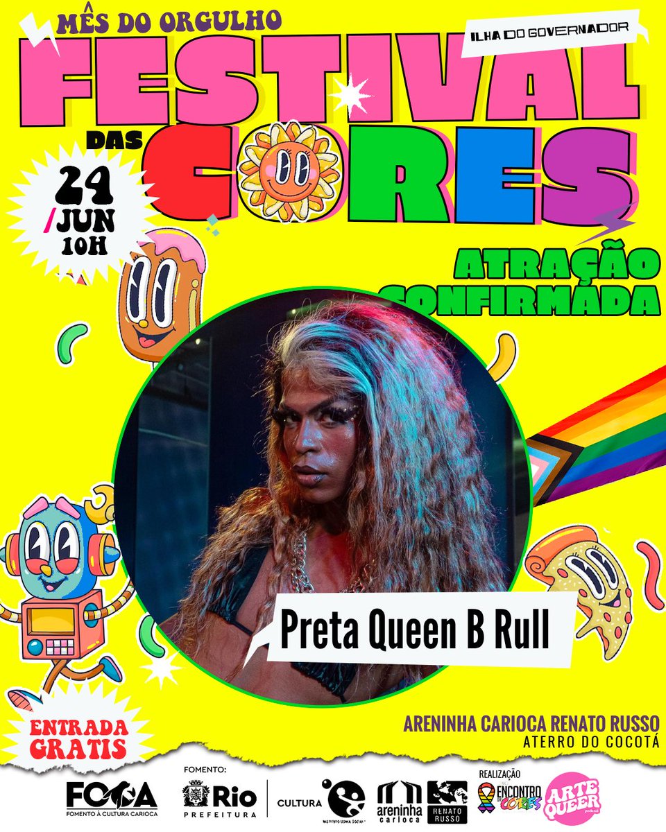 encontrocores's tweet photo. Amanhã é dia de Festival das Cores 🏳️‍🌈
Em comemoração ao mês do Orgulho convidamos a maravilhosa Preta QueenB Rull em parceria com o Podcast ArteQueer conduzido pela @fentyonthebrain   

Evento gratuito, a partir das 10hrs 

End: Areninha Carioca Renato Russo, Aterro do Cocota https://t.co/0CZtNsy4vk