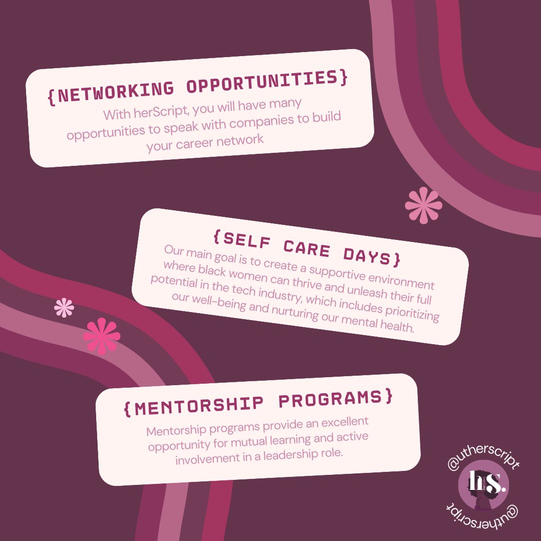 utherScript's tweet image. In case you were wondering what’s in store…herScript is here to create impactful opportunities and a holistically support our members in their endeavors!
.
.
.
Click the link in our bio for more of herScript! ✨
#blackwomenintech #utaustin #blackut