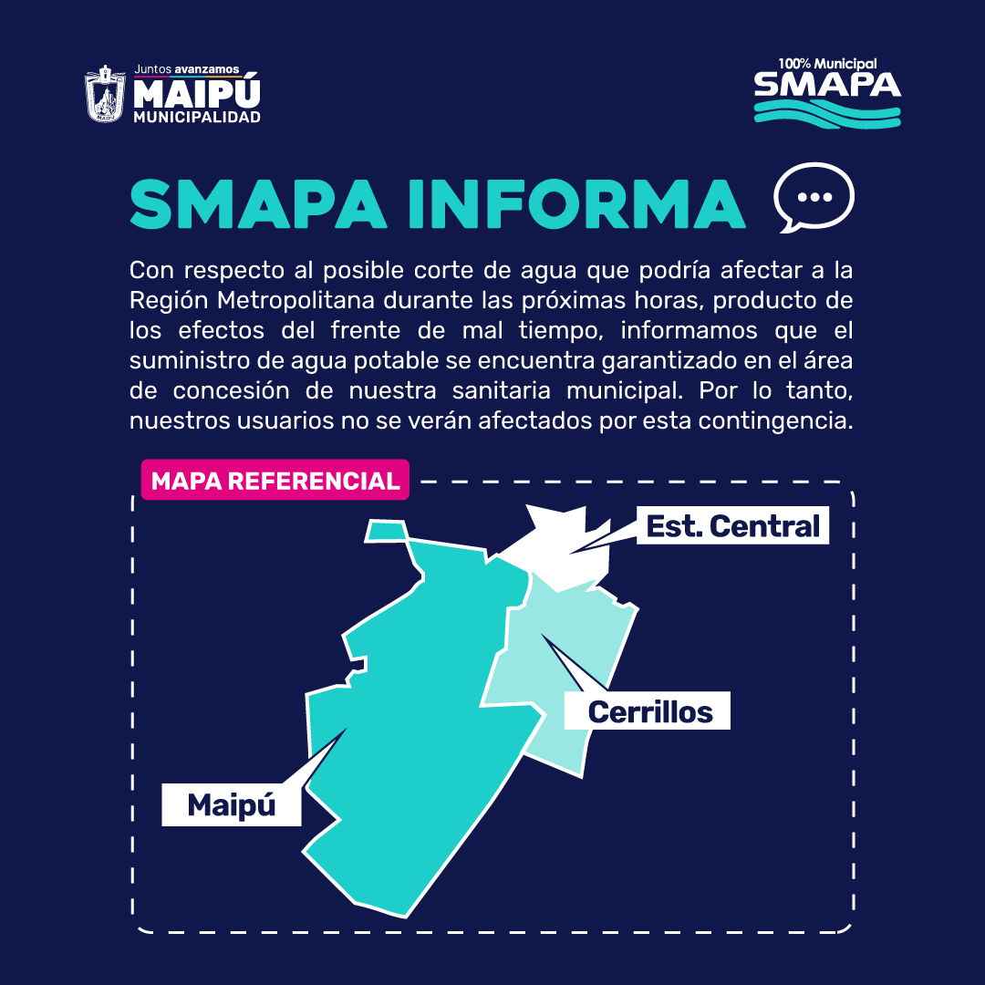 SMAPA_MAIPU's tweet photo. Informamos respecto al suministro de agua potable. https://t.co/ObBUJ5BUwk