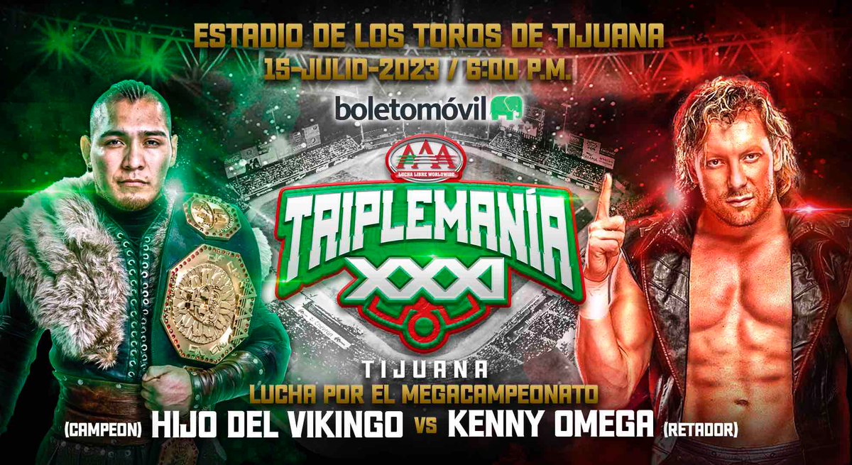Lucha por el mega campeonato entre @vikingo_aaa y @KennyOmegamanX en #TriplemaniaXXXI 🛶