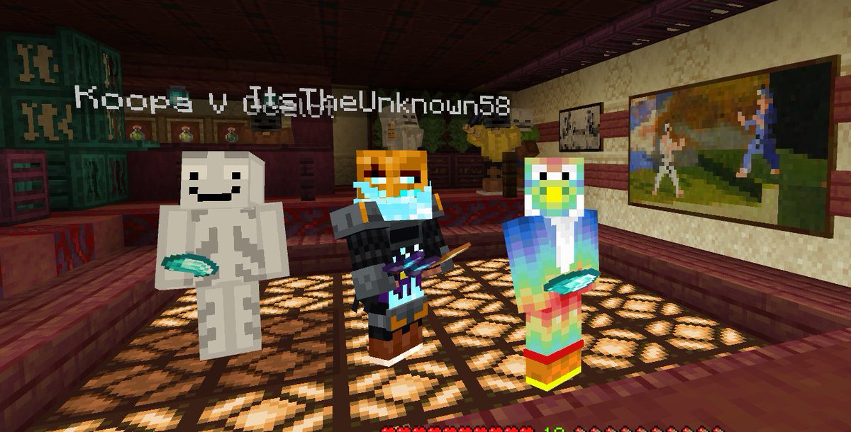 RevivalMCSR's tweet photo. @Koopavocelot, @itstheunknown58 and @Yonopoly in the realm's secret nightclub. A location that is only known to elite minecrafters :) https://t.co/EsT4Fxhjfd