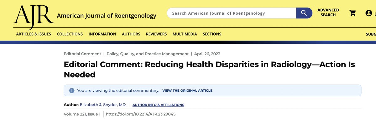 Pediatric radiologist @LizzieSnyderMD advancing the national conversation on how to improve equitable care delivery in radiology: ajronline.org/doi/full/10.22… @AylinTekes @VUMCradiology @liljasolnes @ARRS_Radiology @AJR_Radiology
