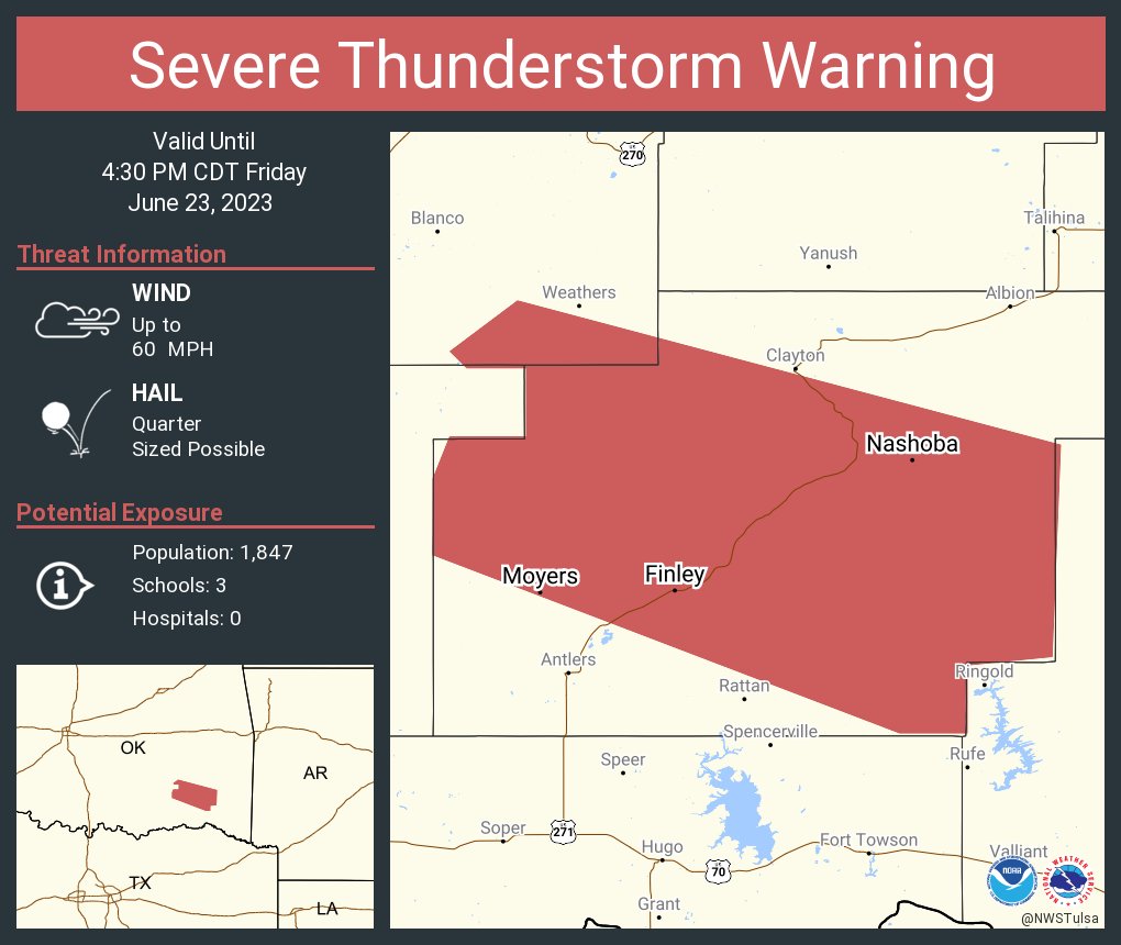 Mike Smith on Twitter "RT NWStulsa Severe Thunderstorm Warning including Finley OK, Nashoba