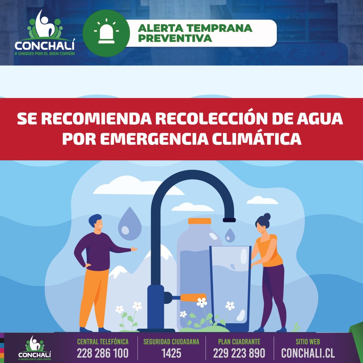 [VECINOS Y VECINAS TENER PRESENTE] 👀
Ante el posible corte masivo de agua 💧 <a href="/aguas_andinas/">Aguas Andinas</a> recomienda la recolección de AGUA 🪣 y reitera el llamado a un consumo responsable y consciente del agua, 🚰💧 evitando actividades que no sean imprescindibles.