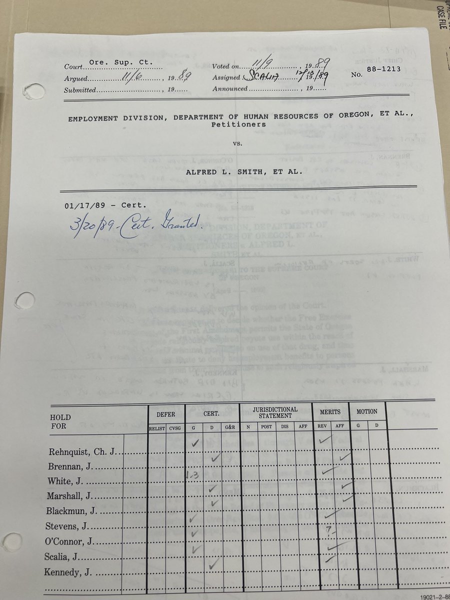 victorhcheung's tweet image. Spent the day at the LOC today going through Justice Stevens’ papers on free exercise cases. Surprising to find minimal internal debate after Scalia circulated his draft in Smith - the justices in the majority simply replied “please join me.” #SCOTUS #FreeExercise #JusticeStevens
