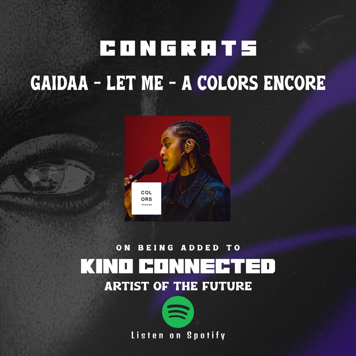 KinoAOTF's tweet photo. Congrats to Let Me - A COLORS ENCORE by @gaidaaonthewebs on being added to the Kino Connected: Artists Of The Future playlist. 🎶🪰🚀 Click the link to hear this artist and others.  #kinoaotf #kinoconnected #kinoplaylist https://t.co/Jf6viG5s5x https://t.co/tA80Q0WjNl