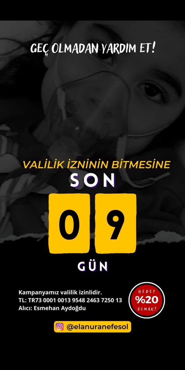Son 9 gün de %20 olabiliriz. Sizlerin desteği ile bu zamana kadar %17 olduk. 2. Valilik iznimize kadar lütfen bir destek atın kızımızın kampanyası %20 olsun lütfen. #Titan #Dolar25TL #Giresun #bahçeşehirkoleji #SuBurcuYazgıCoşkun #AteşKuşları
Valilik izinli ibanlar ⬇️📣
