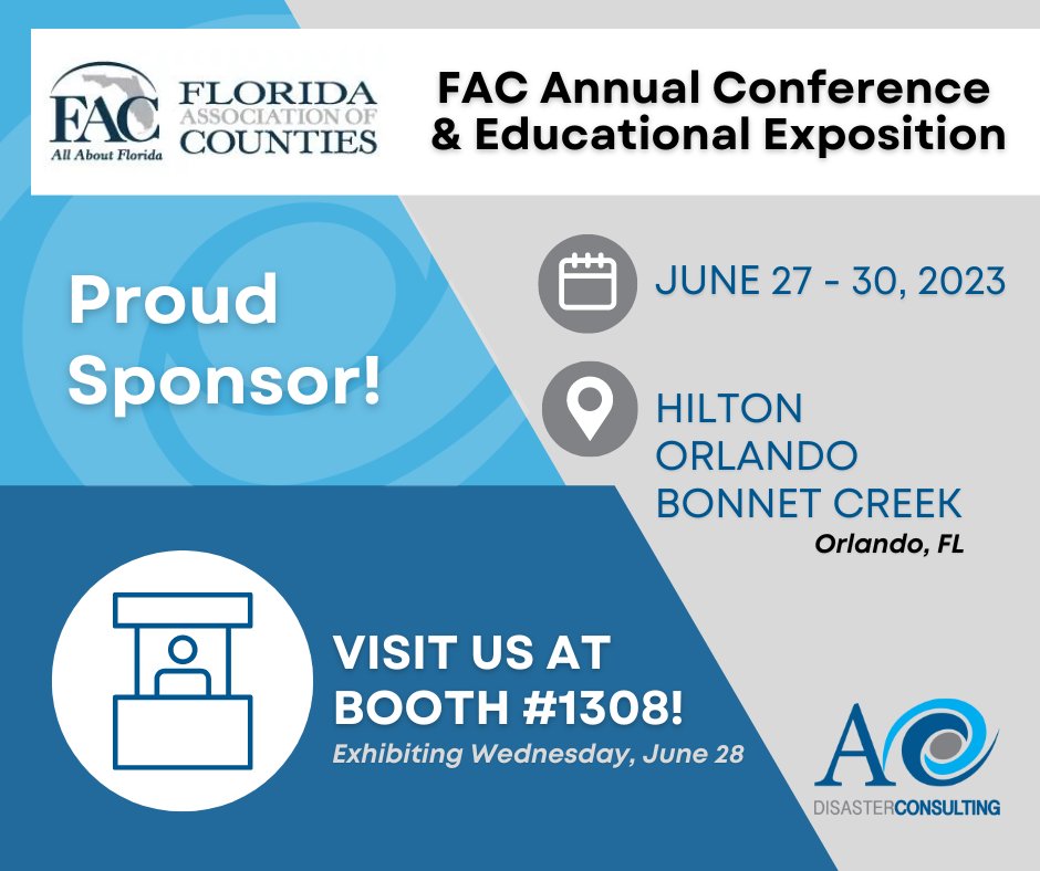 Join us at this @flcounties Annual Conference next week. We are a proud sponsor and will be exhibiting all day Wednesday.

Visit #TeamACDC at Booth No. 1308! 

We are excited to meet with local Florida agencies to let them know what ACDC can do for them!