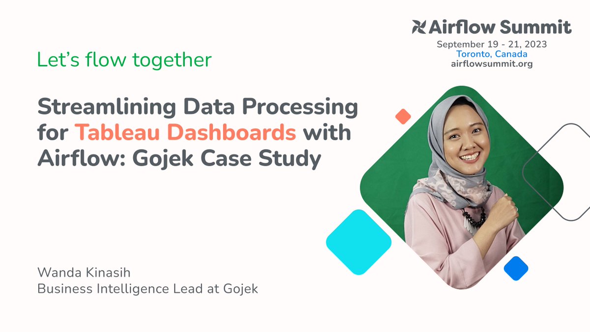 🌪️ See how Gojek scaled their data processing with Airflow!! Discover in this talk with Wanda Kinasih how automated pipelines, seamless integration with Google BigQuery, and visualization in Tableau can revolutionize your data analytics. 
Join us!
airflowsummit.org/tickets/