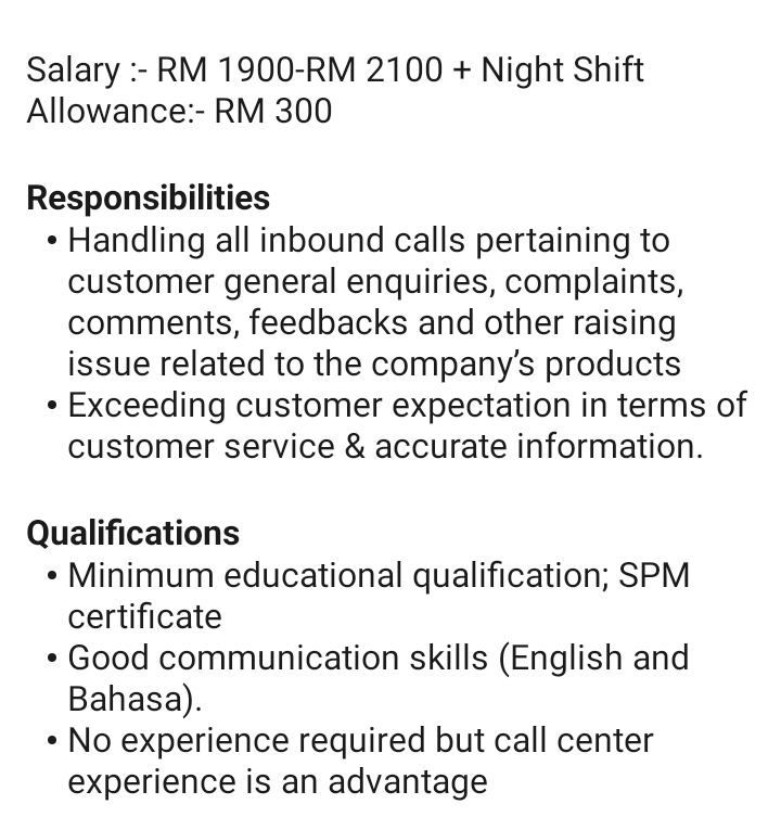 I am #hiring #customerservice   executives (English &amp; Bahasa) for a call center in #Johor. Walk in recruitment, no assessment required. Interested candidates should send their CV to mosun@gratitudeindia.com.

#KualaLumpur #bahasa #Bahasaindonesia #Malaysia #customercare
