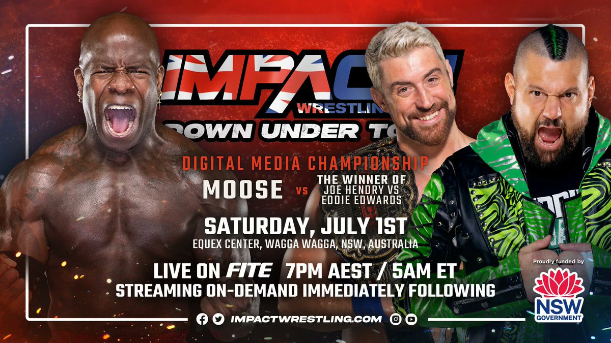 BREAKING NEWS

 Four new matches have been CONFIRMED for the July 1 Down Under Tour event at the Equex Center in Wagga Wagga, NSW, Australia!

FULL DETAILS: impactwrestling.com/2023/06/22/mor… 

#PWGfansANTHEM #IMPACTUK #IMPACTonAXSTV #IMPACTonYOUTUBE #MACLIN #IMPACTWrestling