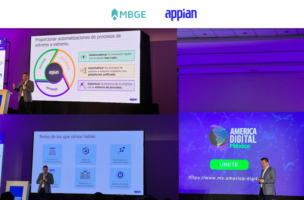 MBGE__'s tweet image. Automatización de procesos para una innovación más rápida con Ulises Insunza Director Comercial en @Appian México acompañando a nuestro partner tecnológico. 
#AmericaDigital #AutomatizaciónProcesos #LowCode #DataFabric #ExperienciaTotal #IoT