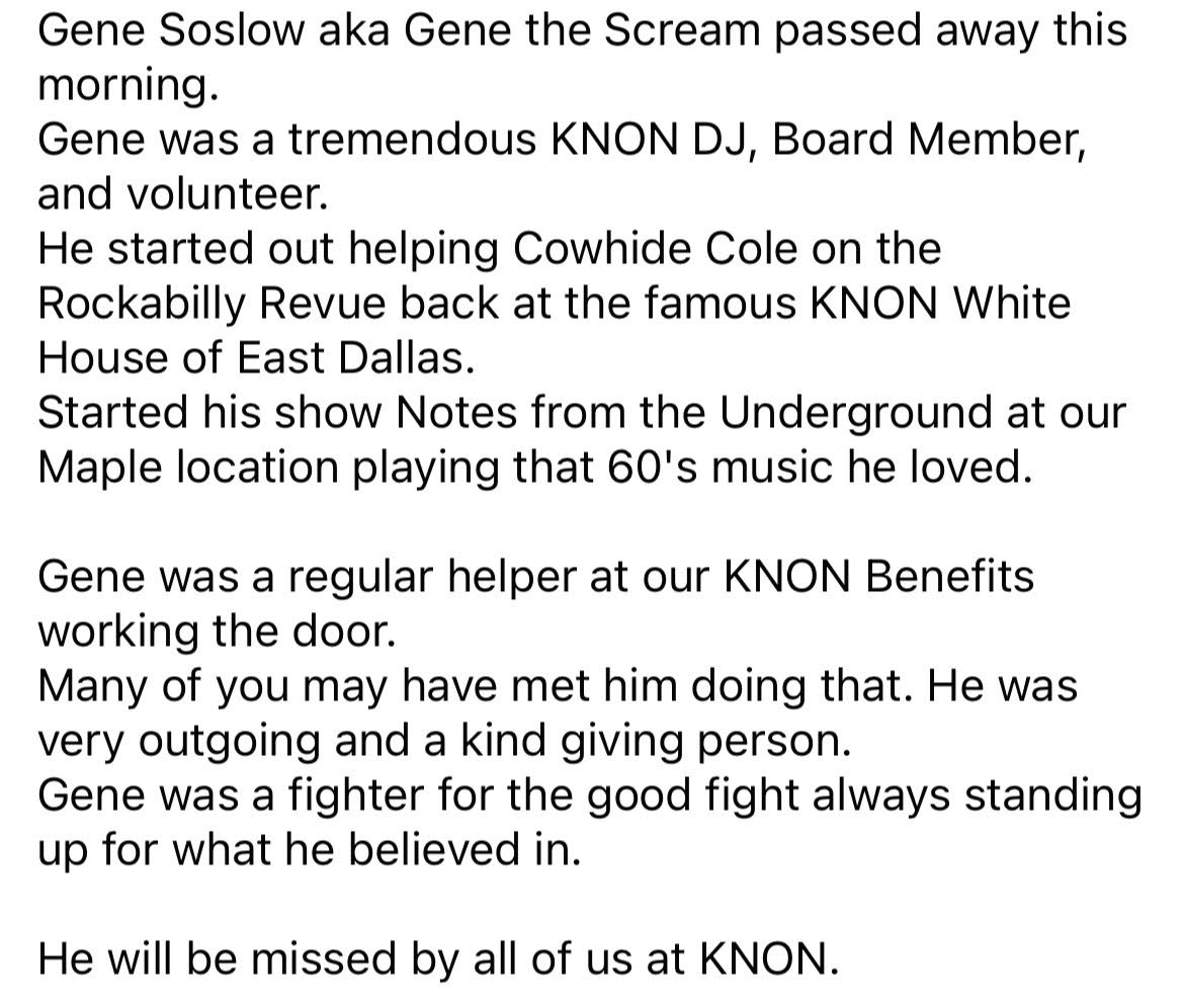 KNON893FM's tweet photo. Remembering Gene Soslow: Honoring a Dedicated KNON DJ, Board Member, and Volunteer. https://t.co/nPbSqMi9Ob