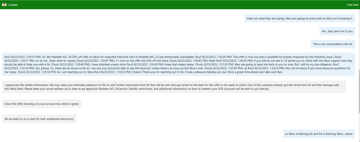 boomercurve's tweet photo. @MaddenNFLDirect At least line the lie up with Xbox and Microsoft ahead of time so they are telling the same lie. Dont have me reach out to XBox and they are telling a different story. They blame EA and EA blames Xbox. @MaddenNFLDirect @XboxSupport @Xbox @EAMaddenNFL @EASPORTS_MUT https://t.co/1bkEVUVOY4