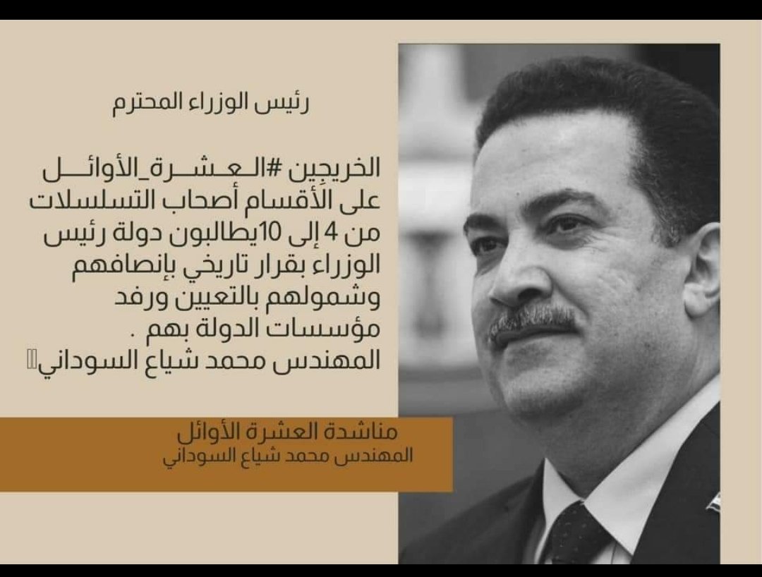 نحن الخريجين العشرة الأوائل على الأقسام أصحاب التسلسل من 4 الى 10 للدراستين الصباحية والمسائية يناشدون ويطالبون حقهم في التعيين
#اول_عشره_تناشد_السوداني