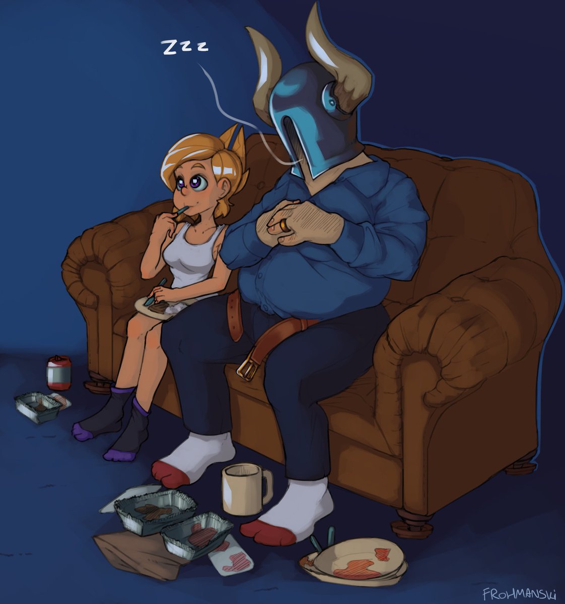 Frohmanski's tweet photo. I was doing some lore building last month and finally put some character ideas to paper. Behold, Chloé and her Pops chomping some takeaway! Ultimately, I hope I can push the nostalgia theme more and more as I improve.

#ArtistOnTwitter #digitalartwork #digitalpainting https://t.co/RwE7AE32SZ