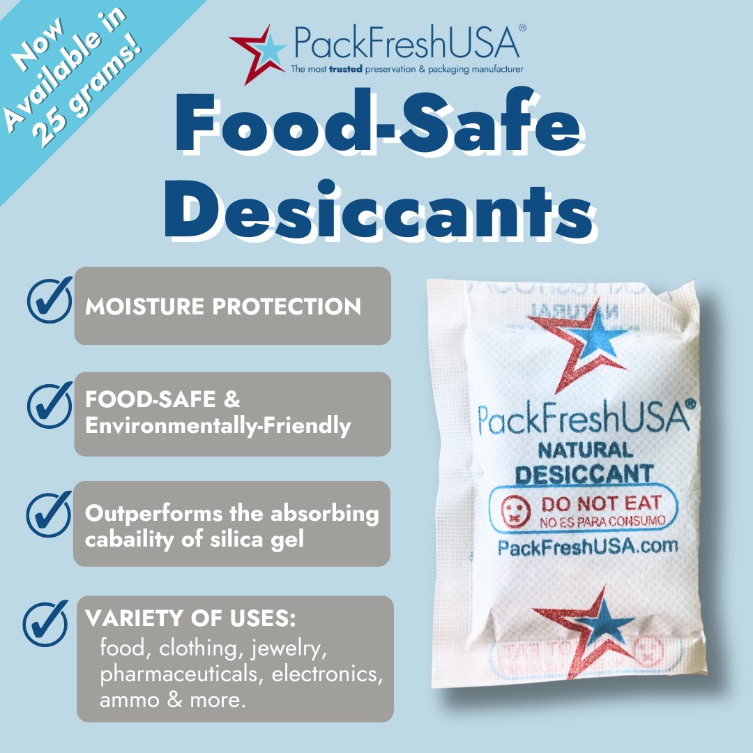 We've added our new 25-gram food safe desiccant to the line up!
Read about desiccants and oxygen absorbers here:

packfreshusa.com/blog/oxygen-ab…

#packfreshusa #preservewithus #stayfresh #longtermfoodstorage #mylarbags #oxygenabsorbers #desiccants #foodpreservation #disasterpreparedness