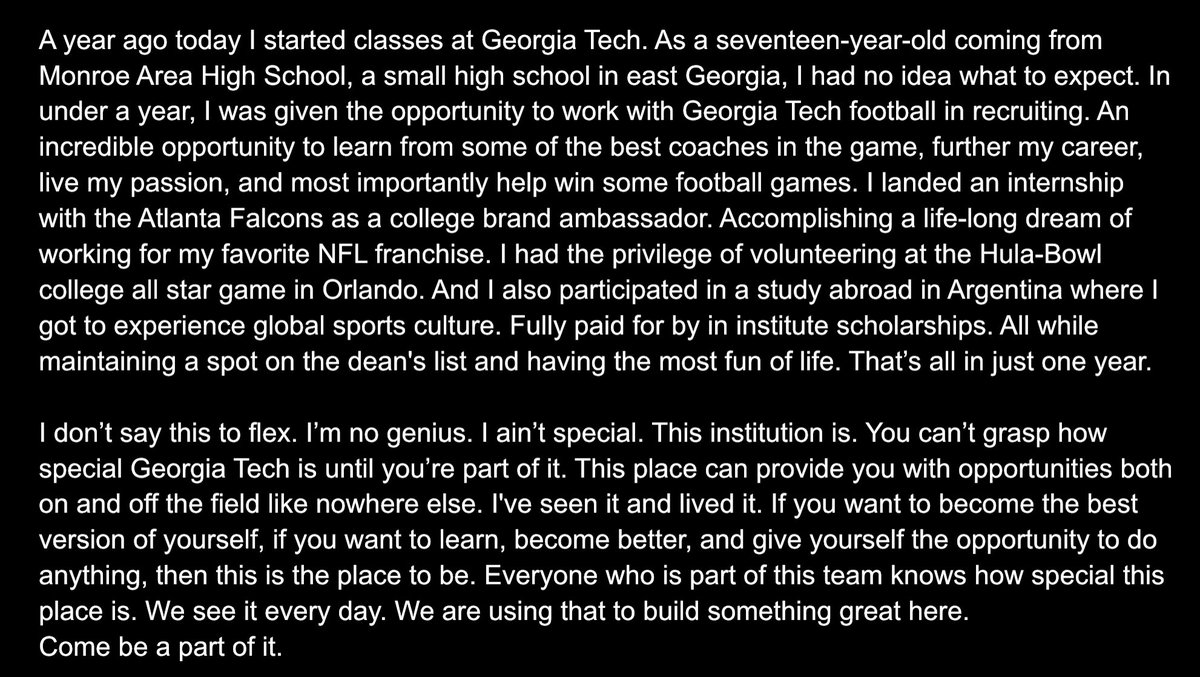 ATTENTION RECRUITS. 
If you want to know “why Georgia Tech”, read this.
#GoJackets