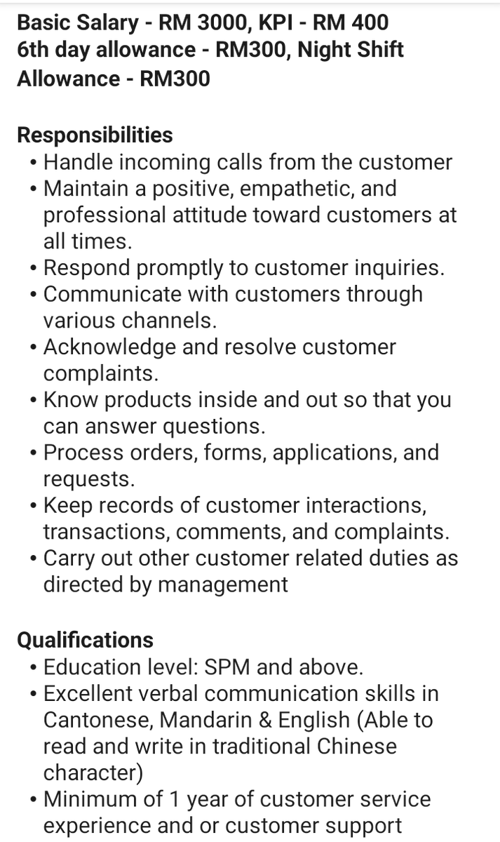 I am #hiring #customerservice   executives (Mandarin &amp; Cantonese Speakers). Job Location #KualaLumpur. Basic Salary-RM 3000, Night Shift-RM 300, KPI-RM 400, Interested candidates should send CV to mosun@gratitudeindia.com

#Mandarin #Malaysia #kualalumpurjobs #customercare #SPM