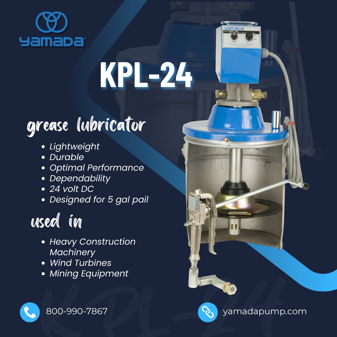 Yamada_Pump's tweet image. The #KPL-24, a pneumatically operated grease lubricator, efficiently dispenses grease in various industrial applications, simplifying maintenance while promoting equipment performance and durability.💪
For more information, call (800) 990-7867.
#yamadapumps #EquipmentPerformance