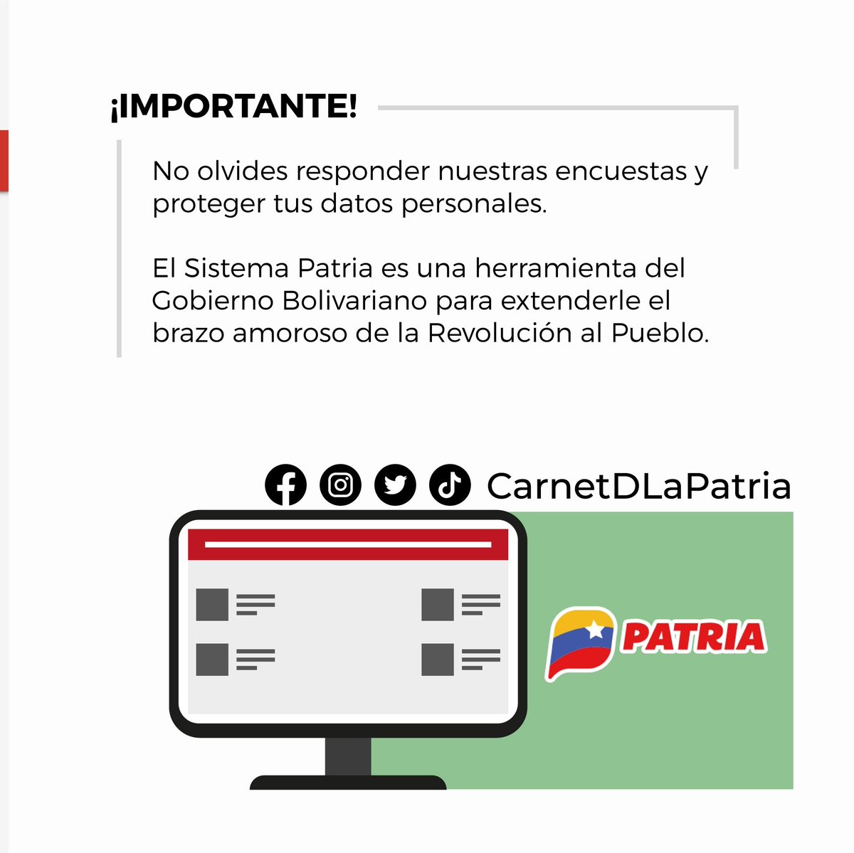 #SabíasQue, es de suma importancia mantener al máximo el nivel de verificación de tu perfil de usuario en la #PlataformaPatria. 

Aquí te explicamos por qué.

#PorLaVidaYLaPaz #23Jun