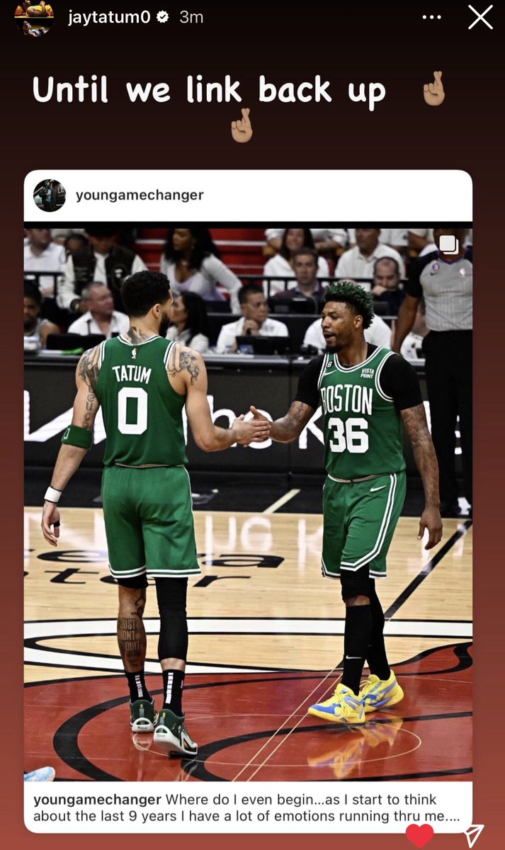 Tatum on his IG.

That Smart-Boston reunion in 2026 will go crazy fr 🙏🏿