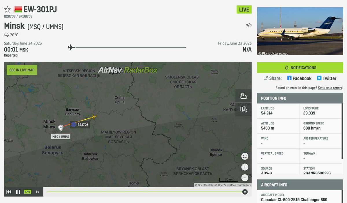 On June 24 at 00:01 a government business jet of the Lukashenka family Bombardier Challenger 850 with reg. EW-301PJ.