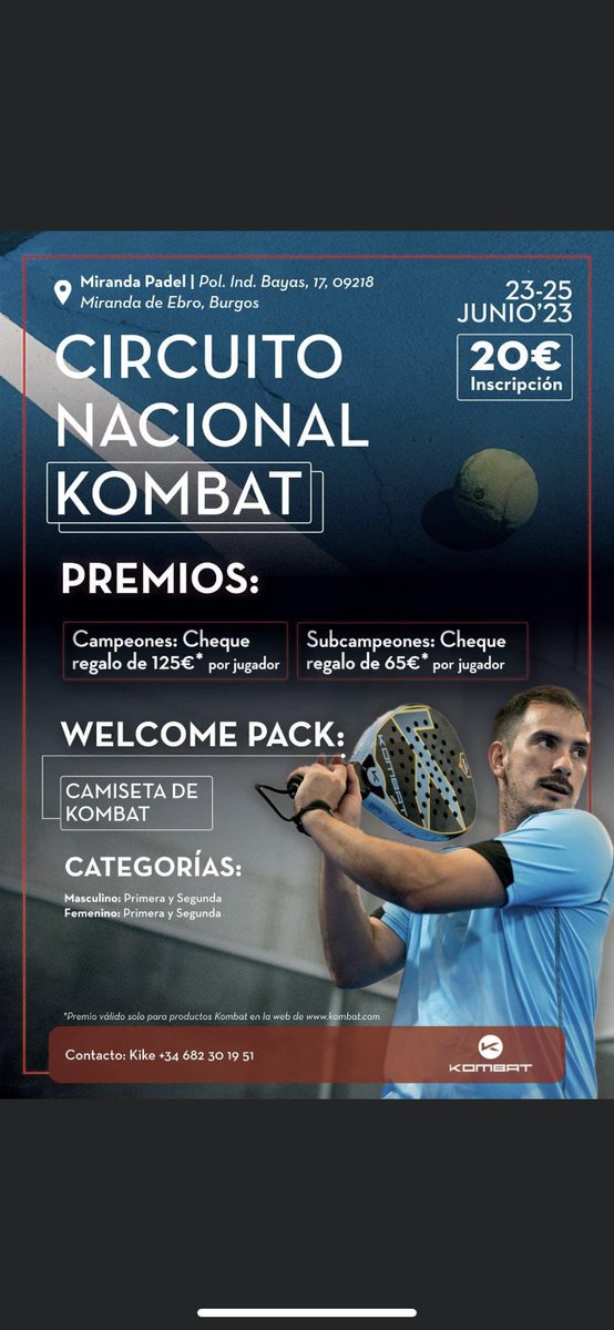 MPadelClub's tweet photo. Este fin de semana se disputa el CIRCUITO NACIONAL KOMBAT en MPC

Pádel del bueno y un ambiente sobresaliente 

Os esperamos 💪 https://t.co/t4CVhMlRA3