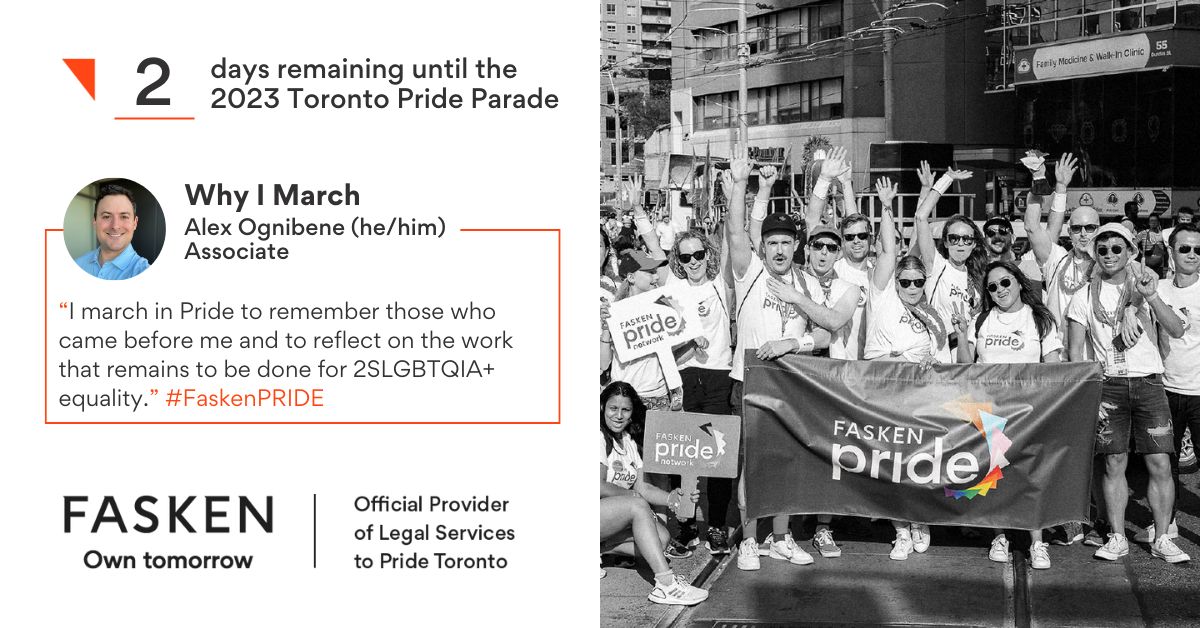 FaskenLaw's tweet photo. At this Sunday’s Toronto Pride Parade, we march both to celebrate the 2SLGBTQIA+ community and to support their ongoing pursuit of equity. We hope to see you there!

Learn more about our partnership with @PrideToronto: https://t.co/BqcjsBXvuM   

#FaskenPRIDE #PrideToronto https://t.co/aQDRiPQAl8