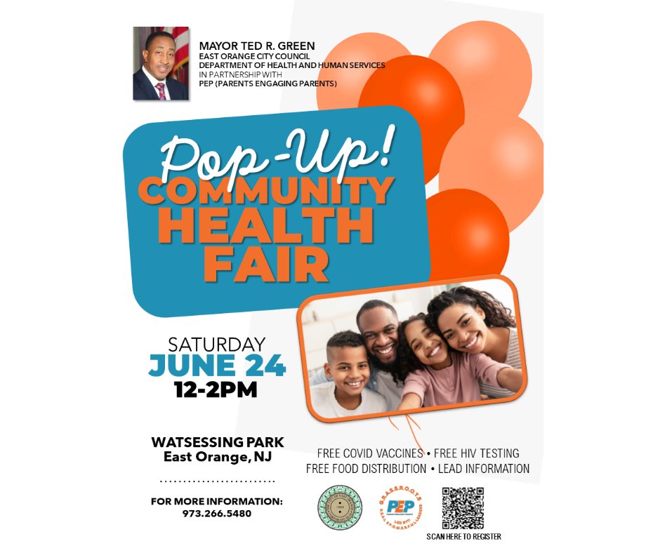 Join is for the Community Health Fair June 24th 12 - 2pm in partnership with the City of East Orange, NJ - Bringing in the Blessings of Healthy Produce, Health Screenings and testing #PEPNJ #REALLeaders  #POWERFULLeaders #eastorange  Tap link to register conta.cc/3CEnweL