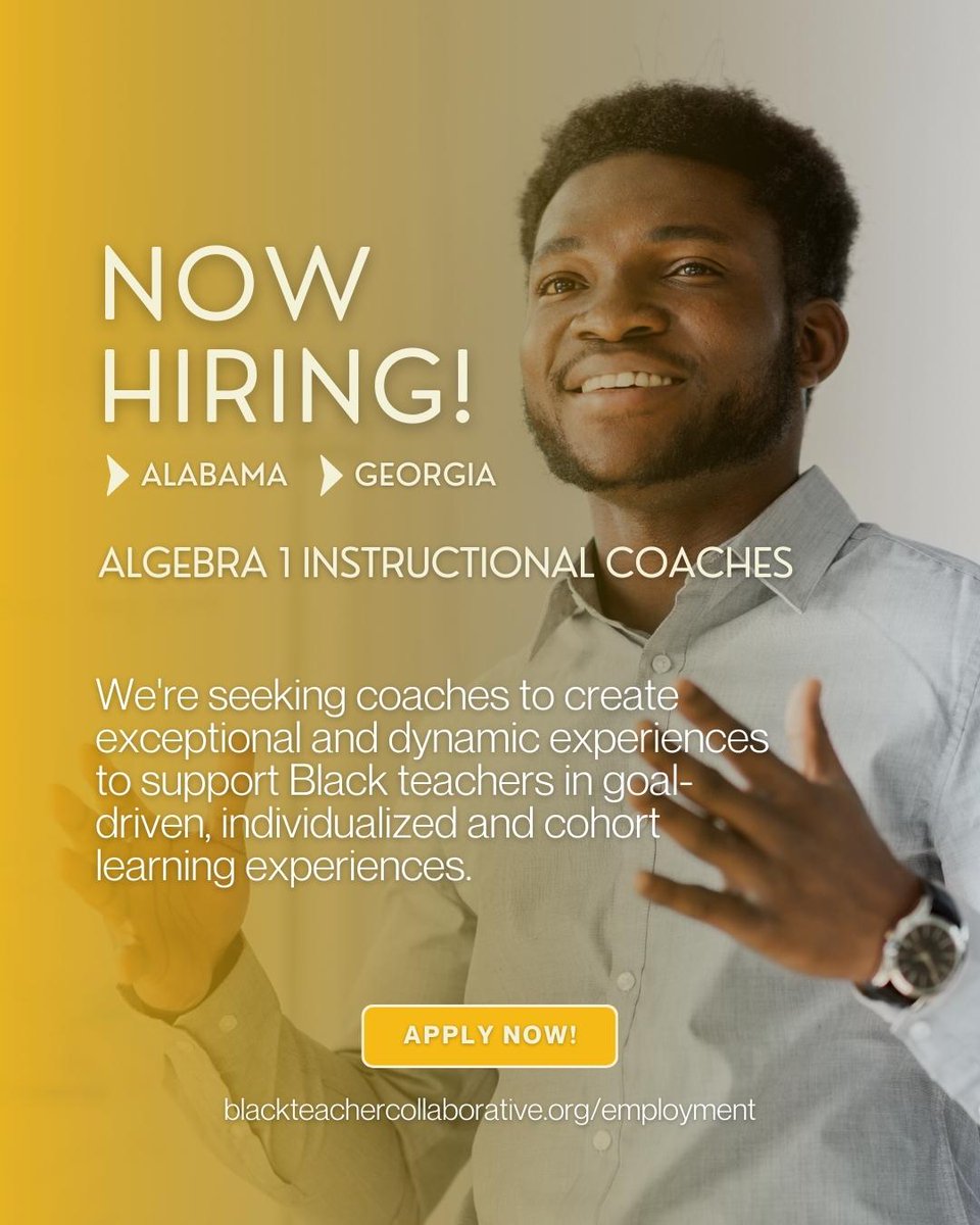 Black Teacher Collab (@blkteachcollab) on Twitter photo Do you have deep knowledge of Algebra I & a knack for creating exceptional learning experiences that can further the impact of Black teachers on Black students in #Math? We want you as our Algebra I Instructional Coach! Learn more at: …ckteachercollaborative.applytojob.com/apply/JiguBLSI… #hiring #stemjobs Do you have deep knowledge of Algebra I & a knack for creating exceptional learning experiences that can further the impact of Black teachers on Black students in #Math? We want you as our Algebra I Instructional Coach! Learn more at: …ckteachercollaborative.applytojob.com/apply/JiguBLSI… #hiring #stemjobs