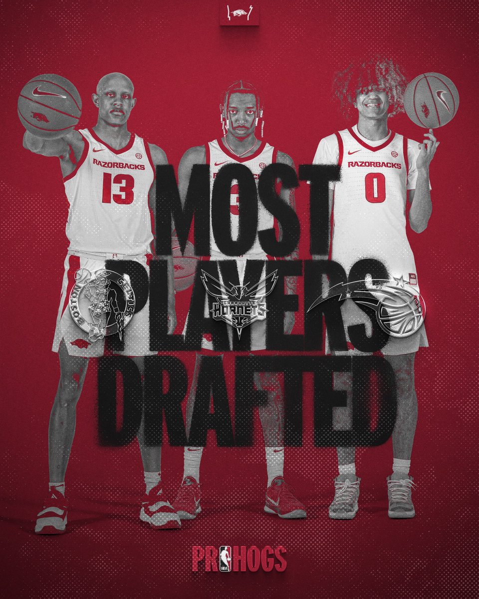 The ONLY school with three players drafted in the top 40 of last night's NBA Draft #ProHogs