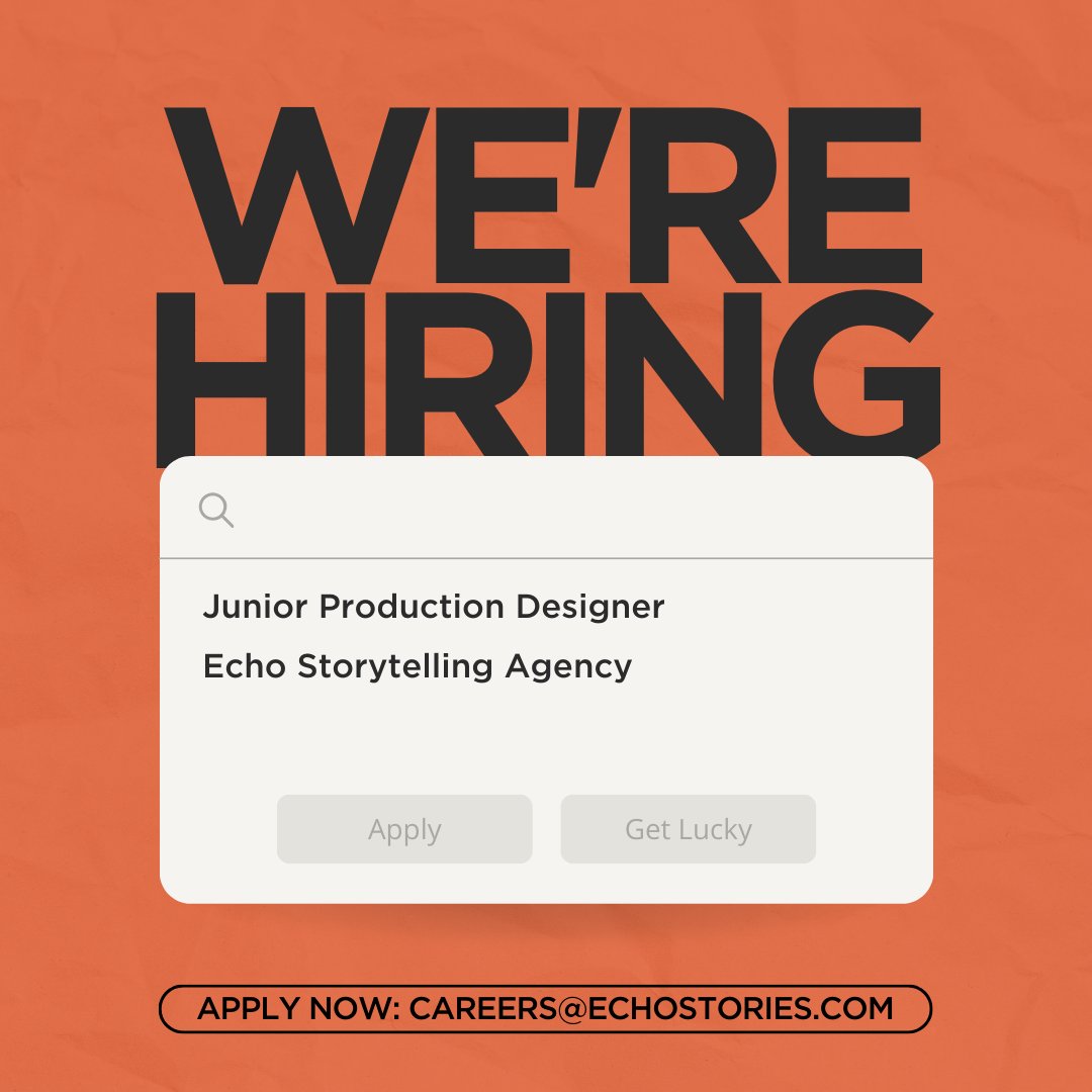 ECHO (@echostories) on Twitter photo We  are seeking a Junior Production Designer to bring their talent and  passion to our book production process and beyond. 
To apply for this role, please send a cover letter and  resume to careers@echostories.com by June 30, 2023. 
echostories.com/careers/ We  are seeking a Junior Production Designer to bring their talent and  passion to our book production process and beyond. 
To apply for this role, please send a cover letter and  resume to careers@echostories.com by June 30, 2023. 
echostories.com/careers/
