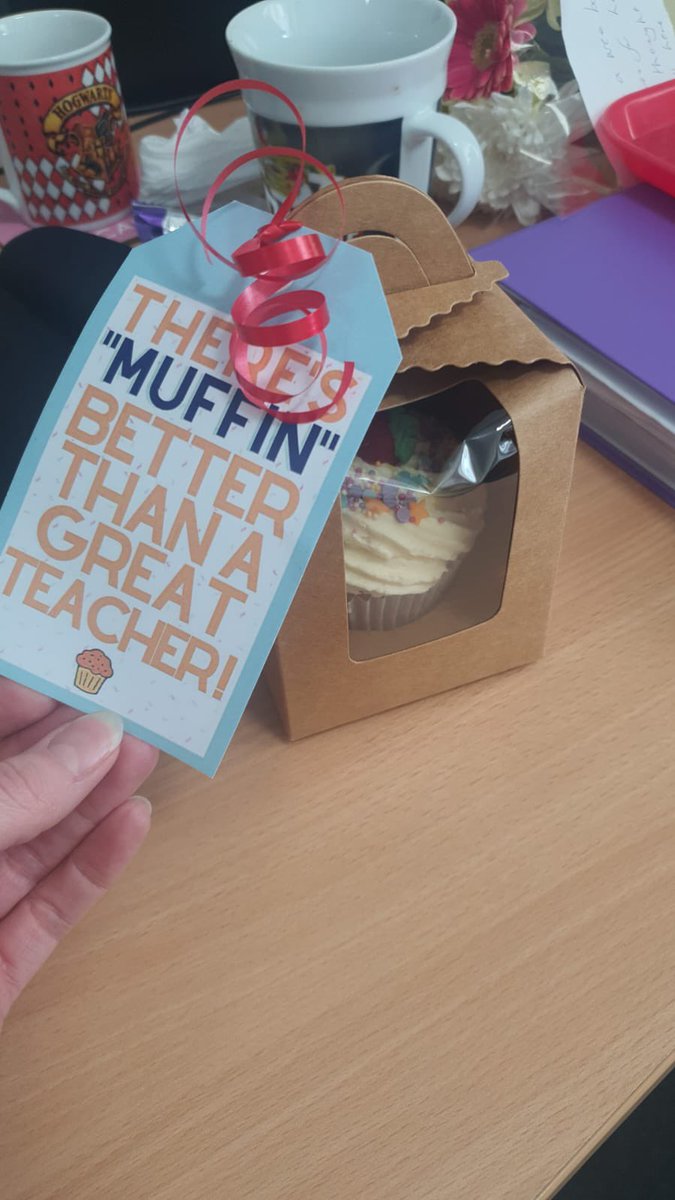 The N5 Practical Cake Craft pupils showing their appreciation to teachers by presenting them all with a hand made and individually decorated cake. 'There's MUFFIN better than a great teacher' 🍰 Special thanks to Mrs Cowan for the idea and work behind the scenes 👏 <a href="/CalderheadHS/">Calderhead HS</a>
