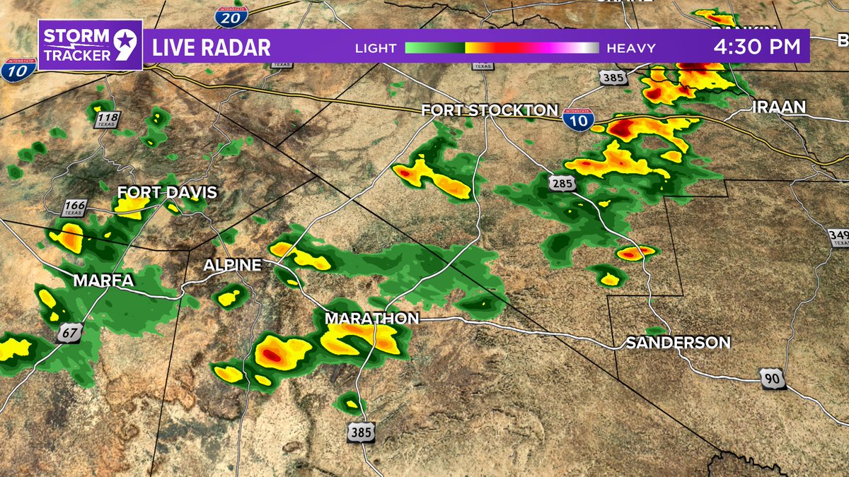 AnthonyFranzeWX's tweet photo. "It's good to know that rain still exists" @AlexCammarata_ 

4:30pm radar: Parts of West Texas are getting storms! Folks in Crane &amp; Garden City should stay inside! #txwx #StormTracker9 https://t.co/EmB6Ozl5b2