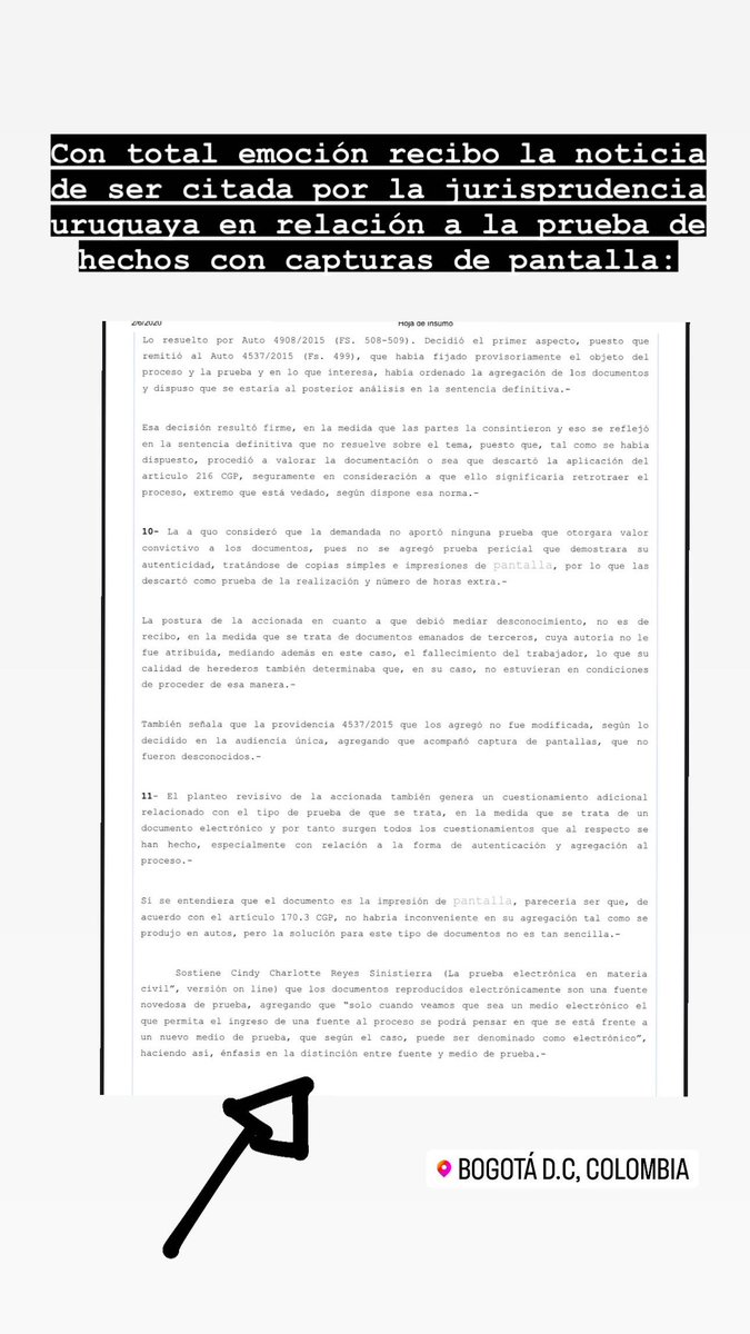 CindyCharlotte9's tweet photo. Con total emoción recibo la noticia de ser citada por la jurisprudencia uruguaya en relación a la prueba de afirmaciones sobre hechos con pretenden realizarse utilizando capturas de pantalla: https://t.co/h1h9sYZ0tn