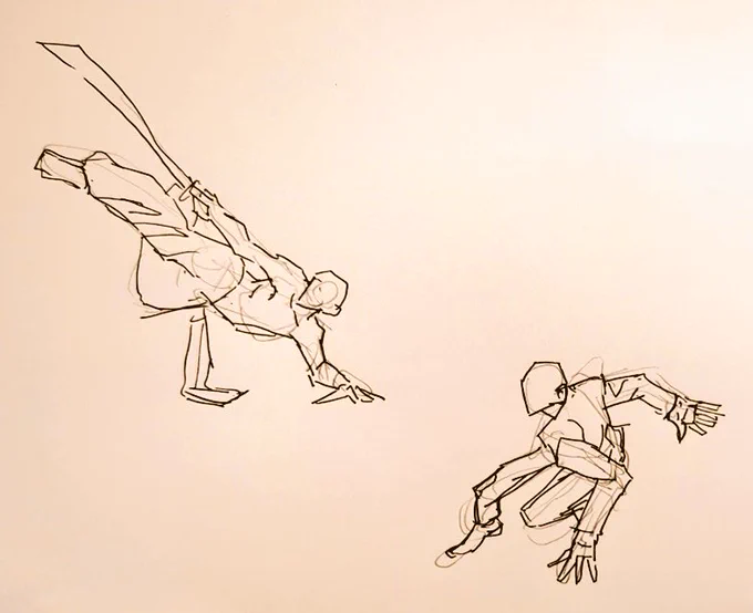#1日1模写 Ⅲ 179/365 今日は人物と車止めでした ダイナミックポーズのお姉さん 良き…