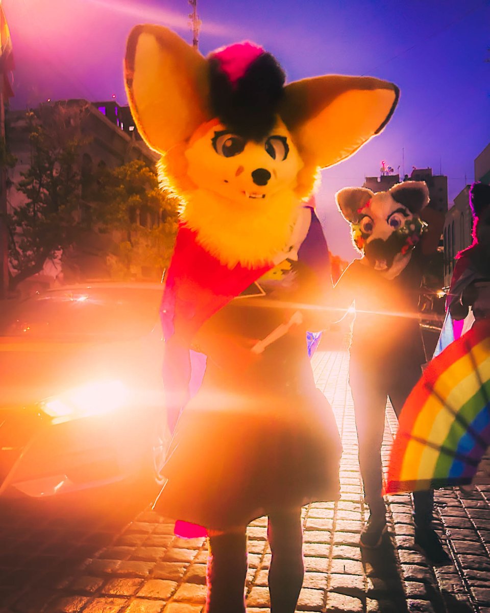 RaviFennecFox's tweet photo. #FursuitFriday is back m8s.

Here's some memories from last week's pride march by @RemmSoft97!

#pridemty #femboyfriday #bipride #furryfandom https://t.co/Cv7VdbR33T