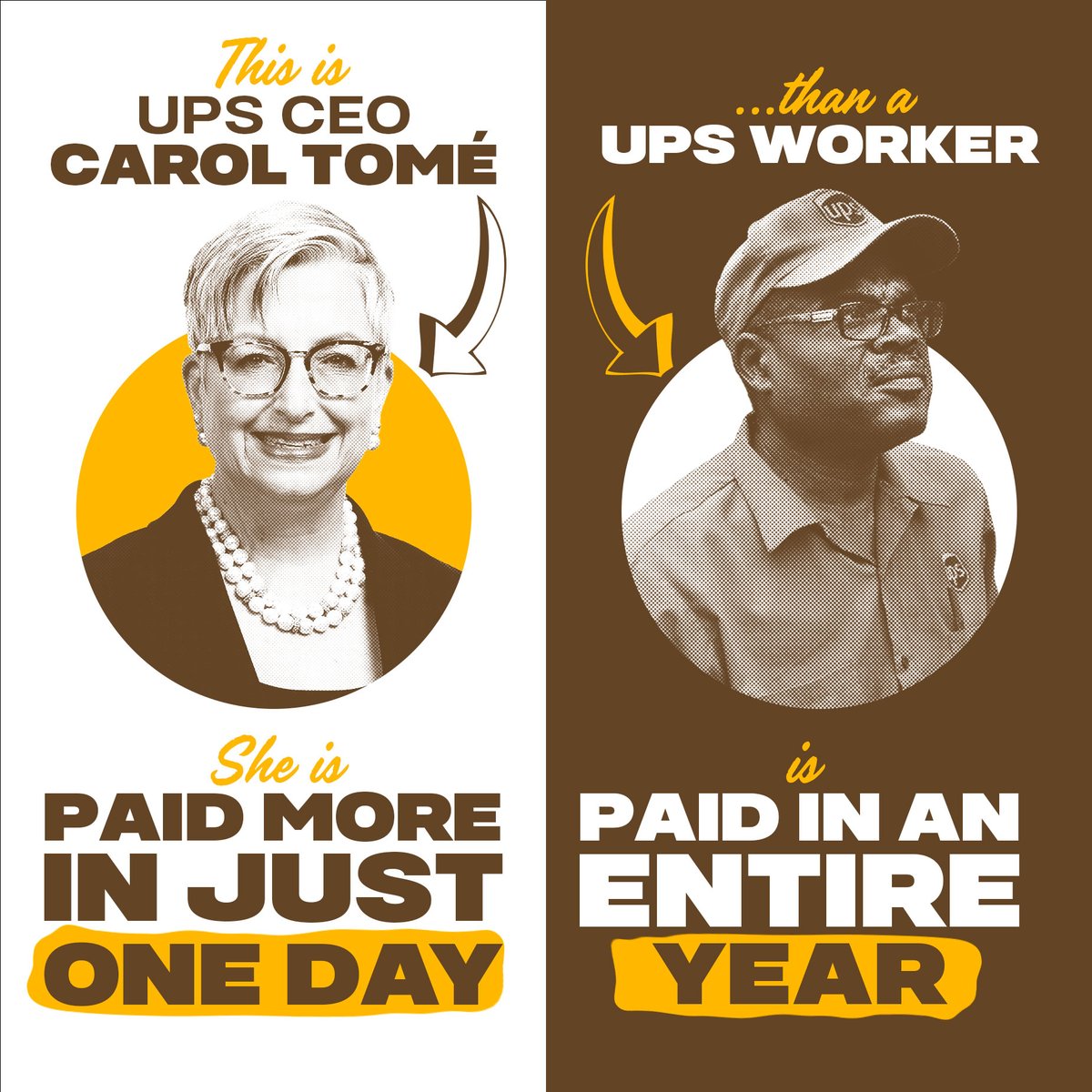 Teamsters's tweet photo. A HARD DAY’S WORK
Just gonna leave this here for the weekend.

As #Teamsters wait for a real, respectful economic proposal from @UPS executives, let’s not forget the enormous salaries, stock awards, and Wall Street buybacks that always find their way to the top. #1u https://t.co/aLz0uQyPEv