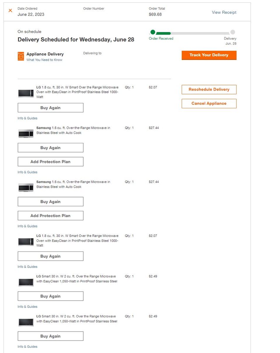 SaveMoneyAIO's tweet image. Nice price error on home depot yesterday...
6 microwaves for $68. Retail $2,000+