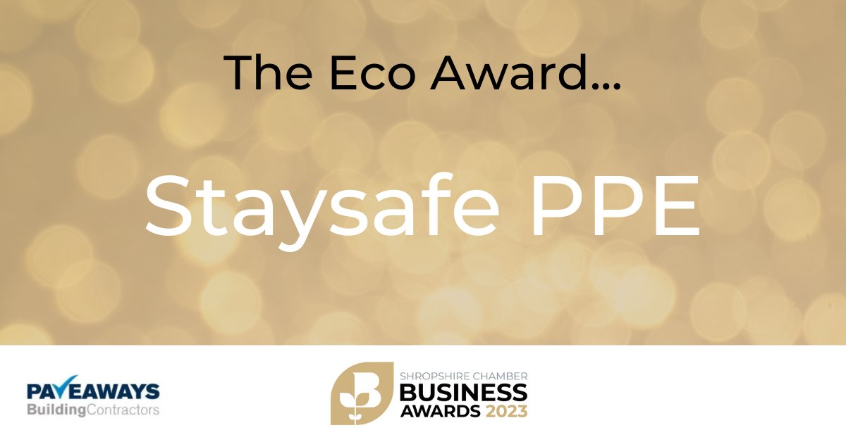 Shropshire Chamber Business Awards 2023 (@scba2023) on Twitter photo The winner of THE ECO AWARD is <a href="/StaysafePPE/">Staysafe PPE</a>!
Well done to all of the finalists! 👏
Thank you <a href="/paveawaysltd/">Pave Aways Ltd</a> for sponsoring this award.
#SCBA2023 The winner of THE ECO AWARD is <a href="/StaysafePPE/">Staysafe PPE</a>!
Well done to all of the finalists! 👏
Thank you <a href="/paveawaysltd/">Pave Aways Ltd</a> for sponsoring this award.
#SCBA2023