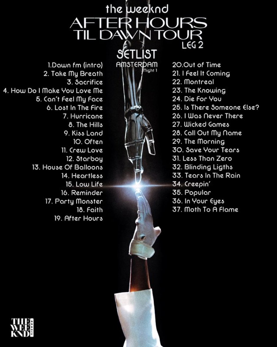 After Hours Til Dawn Tour Updates on Twitter "Setlist for tonight’s