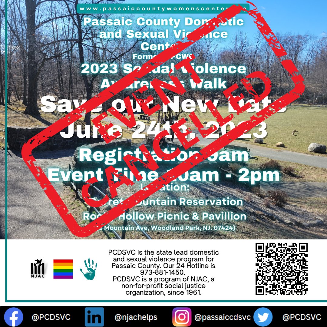 Unfortunately, we have made the decision to cancel our sexual violence walk because of inclement weather. 

If interested to still support or have questions, please contact us at: pcwcinfo@njaconline.org

#saam #sexualviolence #sexualviolenceawareness #newjersey