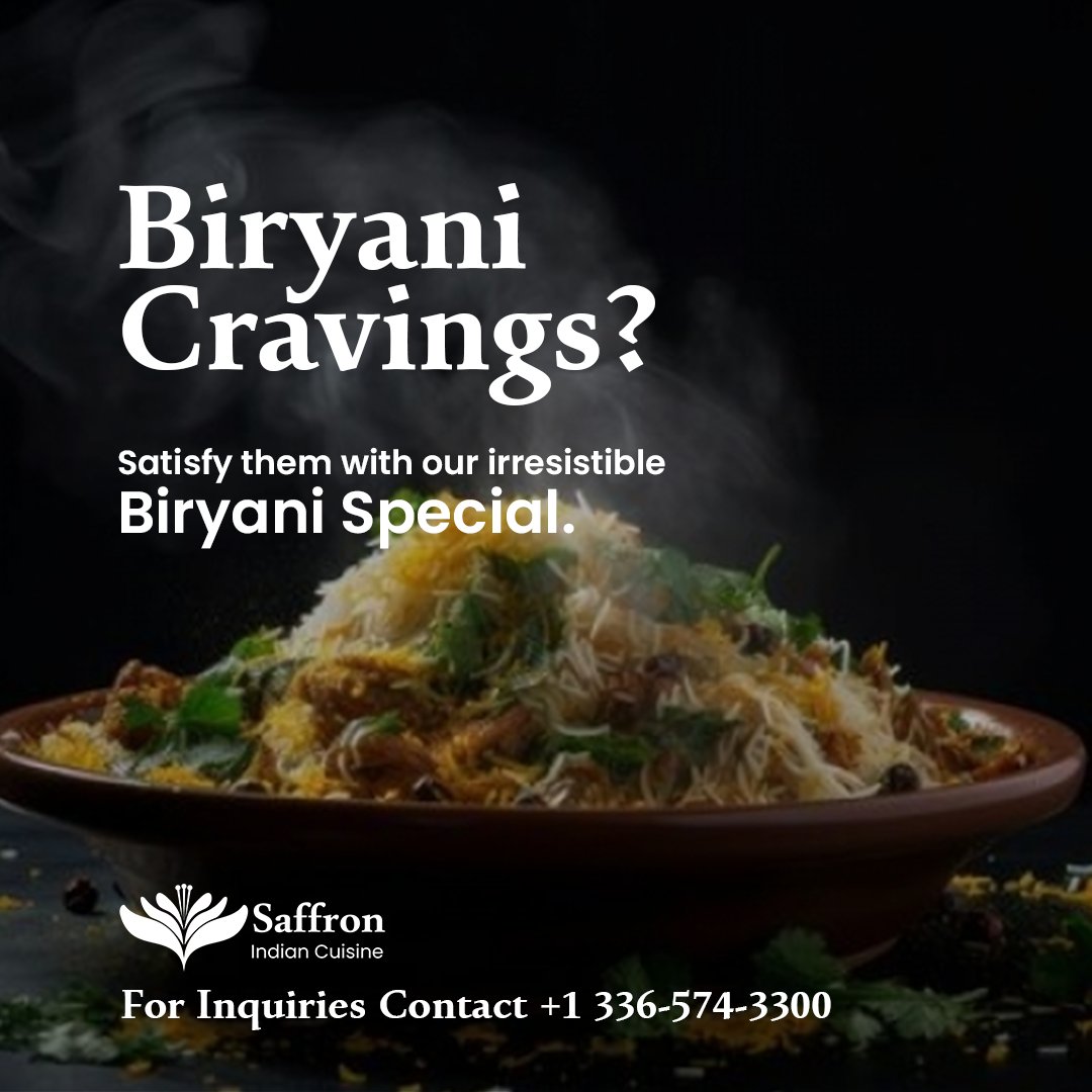 Satisfy your biryani cravings at Saffron Indian Cuisine! 🍛🔥
.
#BiryaniCravings #IndianFoodLovers #SaffronRestaurant #GreensboroEats #FoodieFaves #SpiceItUp #TasteofIndia #AuthenticFlavors #FoodCravings #NCRestaurants #FoodHeaven #DeliciousDelights #FoodAdventure #Greensboro #NC