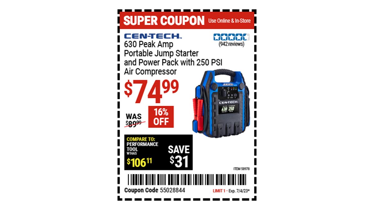 Harbor Freight on Twitter "Buy the CENTECH 630 Peak Amp Portable Jump