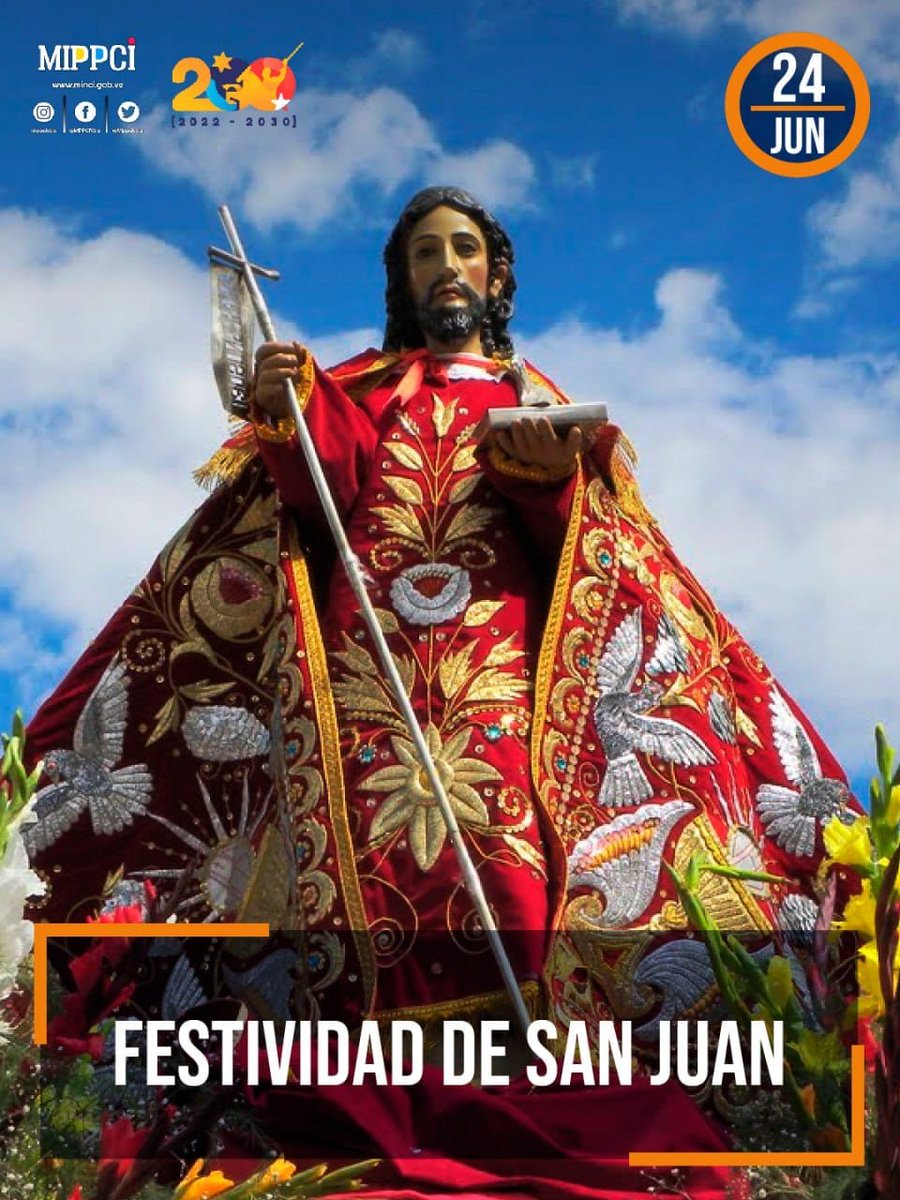 #Efémeride: 🌅Cada #24Jun en Venezuela, a orillas del Mar Caribe y en otras regiones, nuestro pueblo celebra y agradece a San Juan Bautista por otra temporada de abundancia, luego de largas jornadas de esfuerzo.

¡Si San Juan lo tiene, San Juan te lo da! ❤