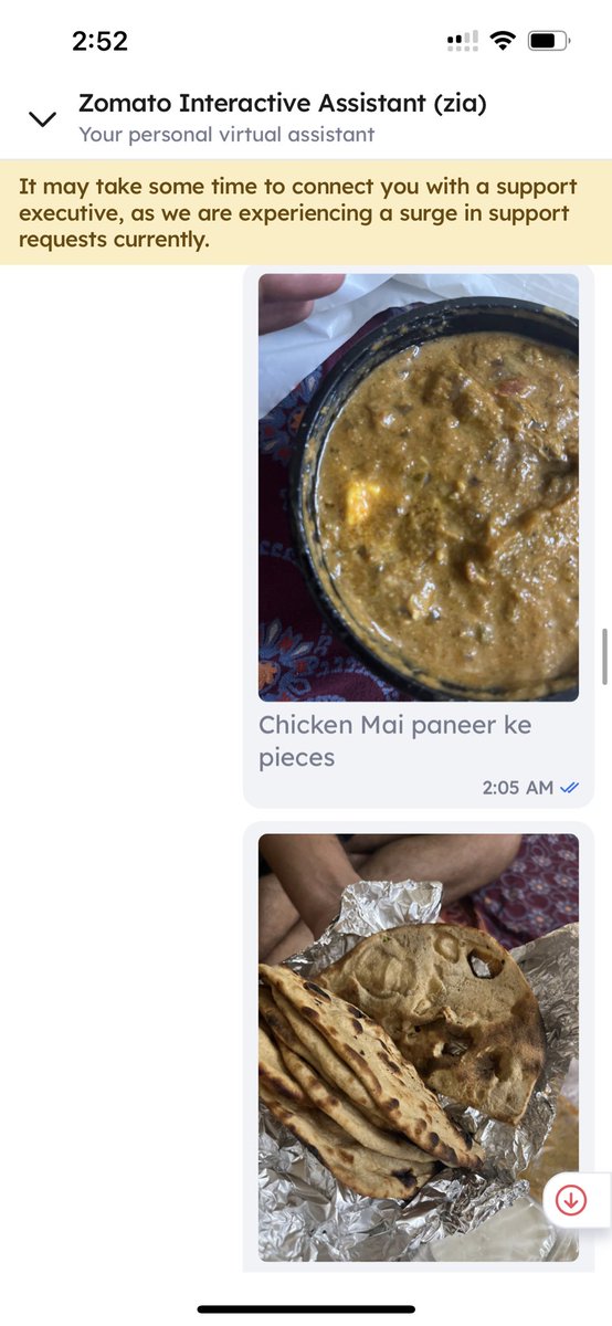 sharmaakki04's tweet photo. @zomatocare @zomato @zomatocare Delay in the delivery
Burnt tandoori roti
Paneer pieces in handi chicken 
Ordered normal tawa roti - but they gave butter tawa roti
And insect in the food
Contact detail- Akanksha- 7004213024 https://t.co/kshG0zr2Pp